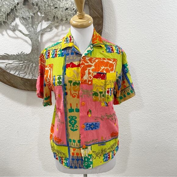 Vintage Jam's World Colorful Short Sleeve Button Down Shirt 80s 90s Small